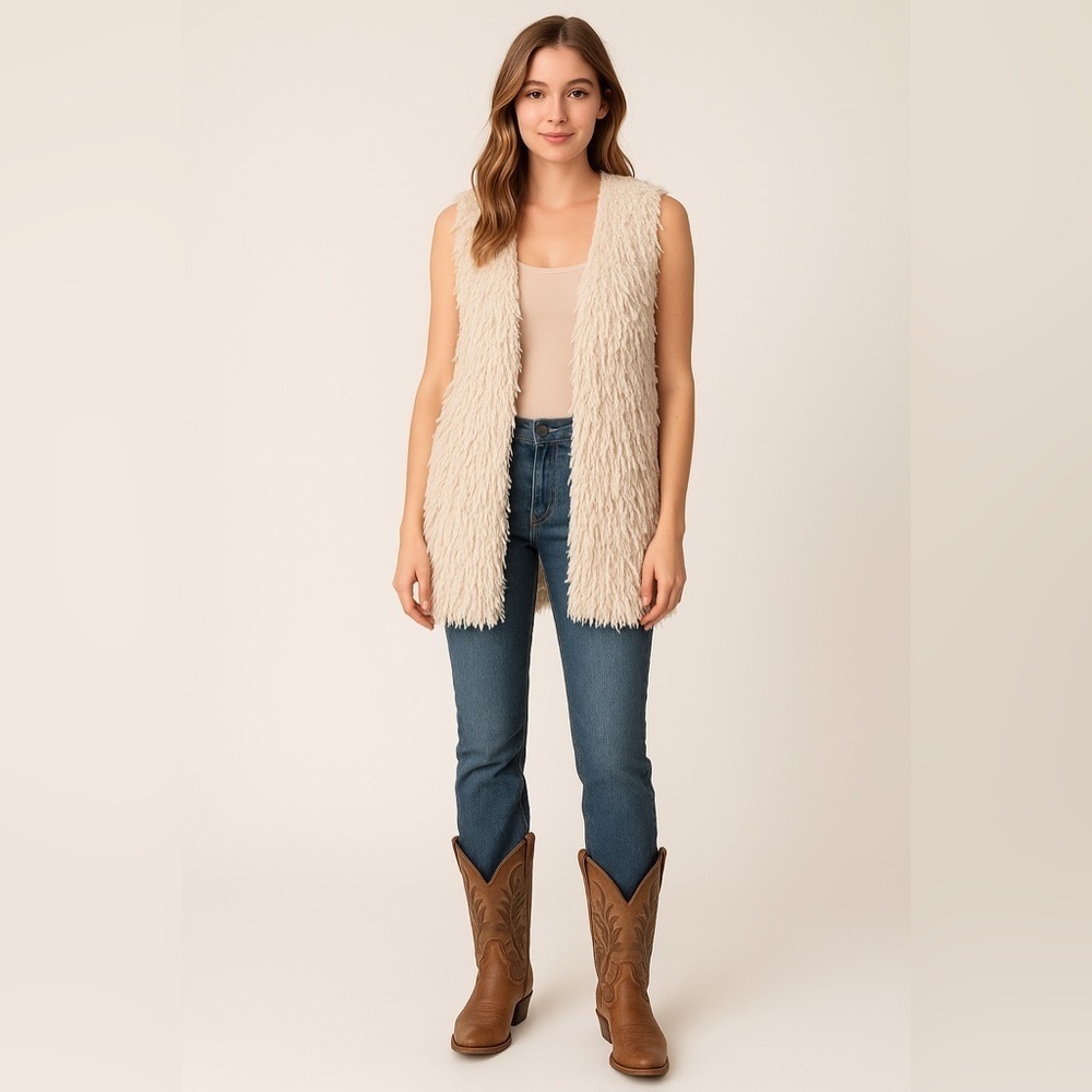 Love Tree Fringe Lagenlook Vest Oatmeal Tan Brown BOHO Bohemian oversized Small
